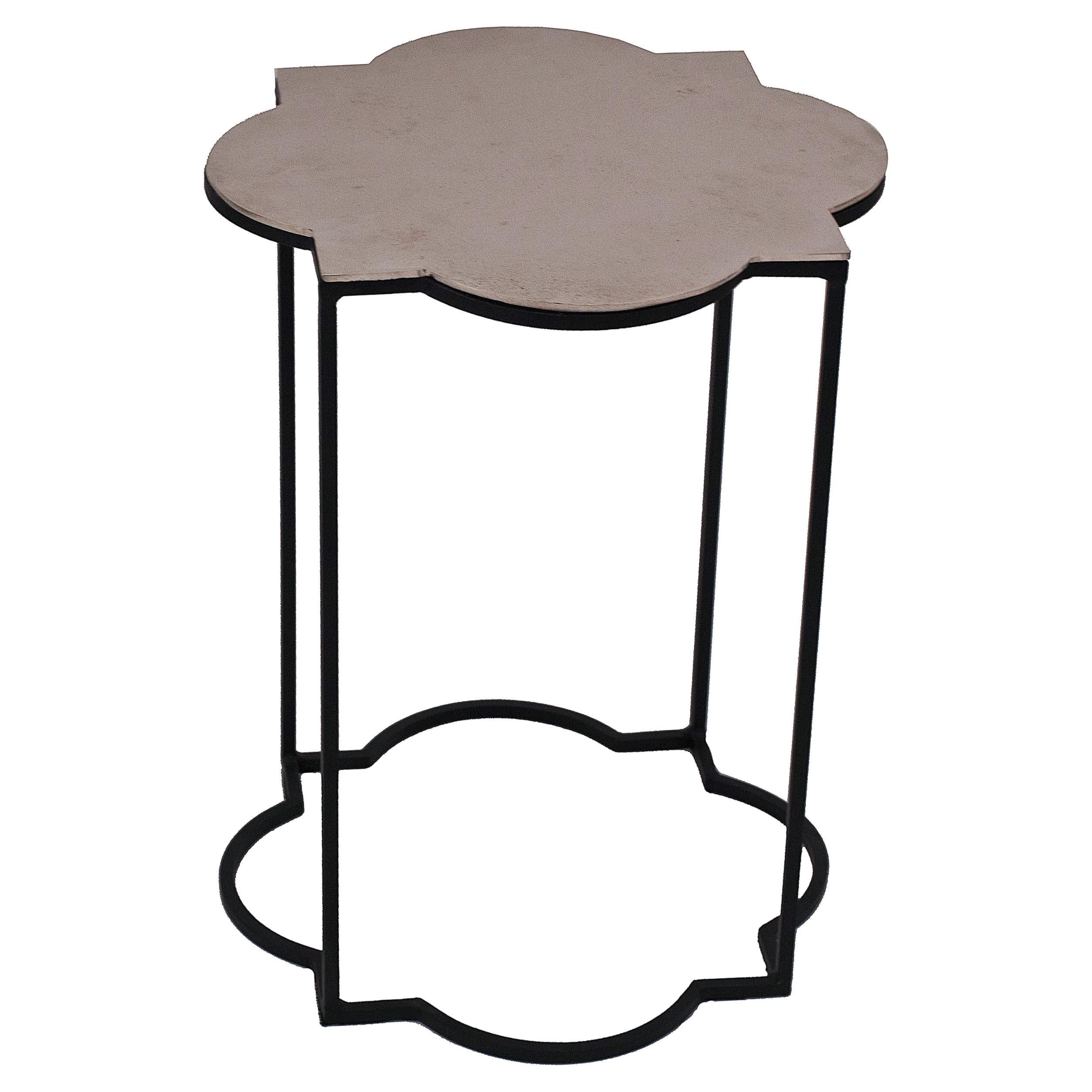 Modern Silver Geometric Side Tables with Black Bases, Made in USA For Sale