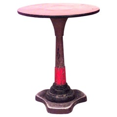 Outdoor Art Deco Iron Café Table, Red Round Top, 19th Century