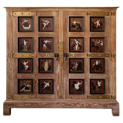 French Aesthetic Movement Limed Oak Cabinet, 1940s