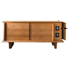 Guillerme & Chambron Oak and Ceramic Buffet Sideboard, 1960s