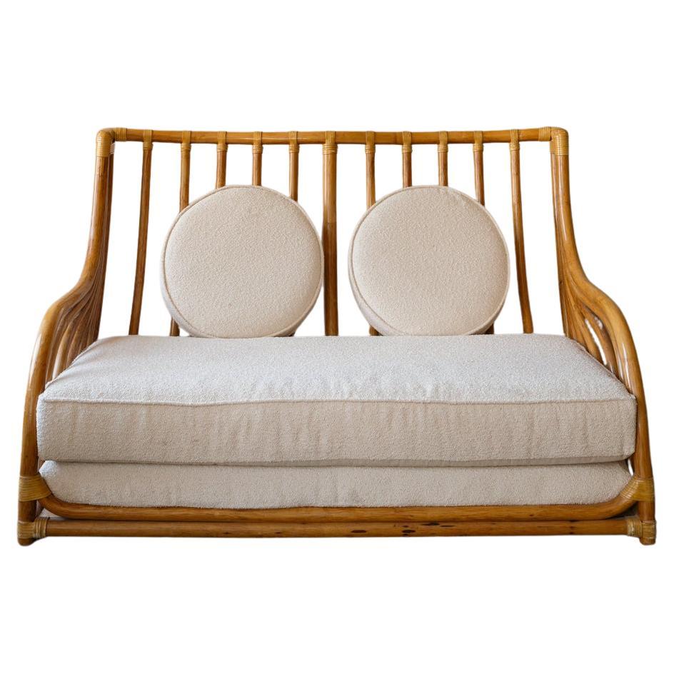 Roche Bobois Bamboo and Boucle Two-Seat Sofa, 1960s