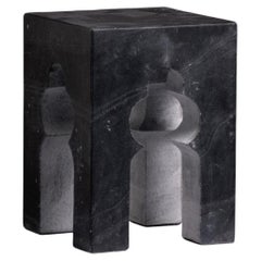 Mughal Side Table (Black Marble), Hand-Carved Mehrab Stone Table