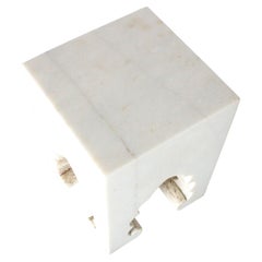 Architectural Side Table, Hand-Carved White Marble Form
