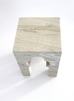Stone Side Table (12"), Mughal Arch Carved Design