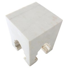 Mughal Side Table, Hand-Carved White Marble Form