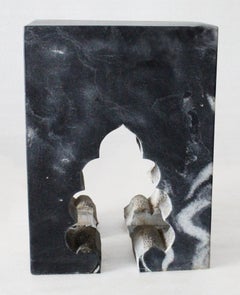 Architectural Side Table, Hand-Carved Black Marble Form