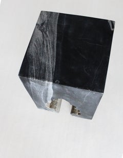 Organic Modern Side Table, Sculpted Black Marble Table