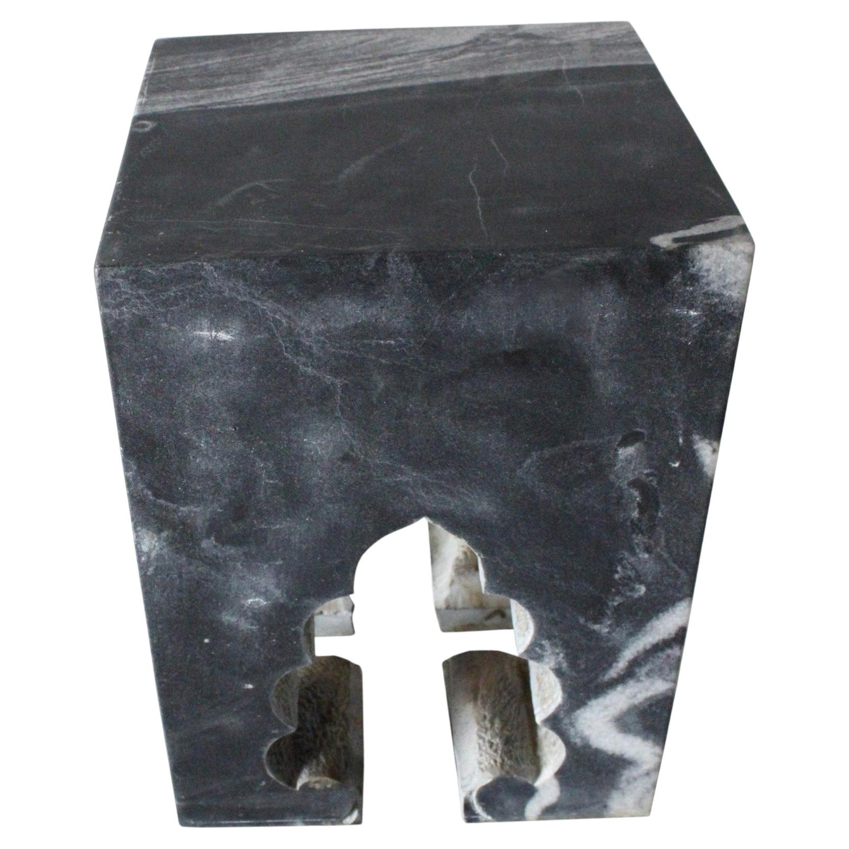 Pedestal Side Table, Architectural Black Marble Sculpture