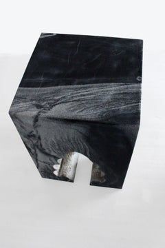 Pedestal Side Table, Architectural Black Marble Sculpture