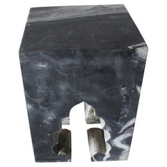 Mughal Side Table, Hand-Carved Black Marble Form