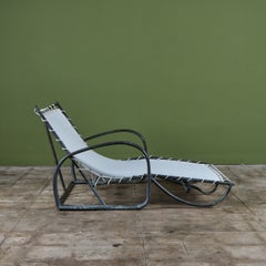 Double Patio Chaise Lounge by Walter Lamb, Bronze & Canvas, 1940s