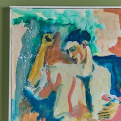 Peinture figurative expressionniste dynamique à l'huile sur toile intitulée « L'homme qui danse », vers les années 1970