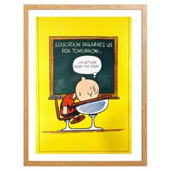 Peanuts – Charlie Brown: Poster „Exam“ mit Eichenholzrahmen von Charles M. Schulz, 1955