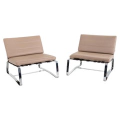 2020s Pair of Rodolfo Dordoni for Minotti Delaunay Lounge Chairs, Leather, Nylon