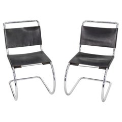 1970s Pair of Mies van der Rohe for Knoll MR10 Leather Dining Chairs