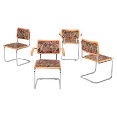 1980s Set of Four Marcel Breuer for Thonet Cesca Dining Chairs in Beech & Fabric