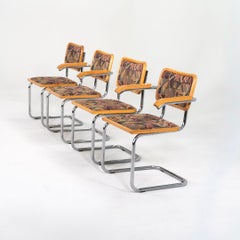 1980s Set of Four Marcel Breuer for Thonet Cesca Dining Chairs in Beech & Fabric