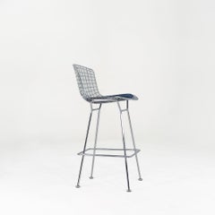 2015 Set of Three Harry Bertoia for Knoll Bar Stools in Chrome with Blue Pads