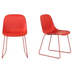 2017 Pair of Iskos Berlin for Muuto Fiber Side Chair with Sled Base in Orange