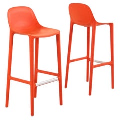 2020s Pair of Philippe Starck Broom Bar Stools in Orange
