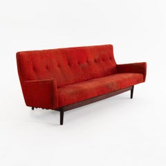 1960s Jens Risom Model U-150 Three Seat Sofa in Red Fabric and Walnut Frame