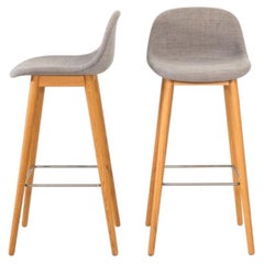 2020s Pair of Iskos-Berlin for Muuto Fiber Bar Stools w/ Backrest and Oak Base