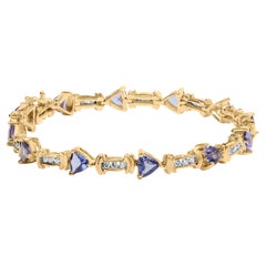 14K Yellow Gold 4x3 Trillion Cut Purple Tanzanite and Diamond Link Bracelet