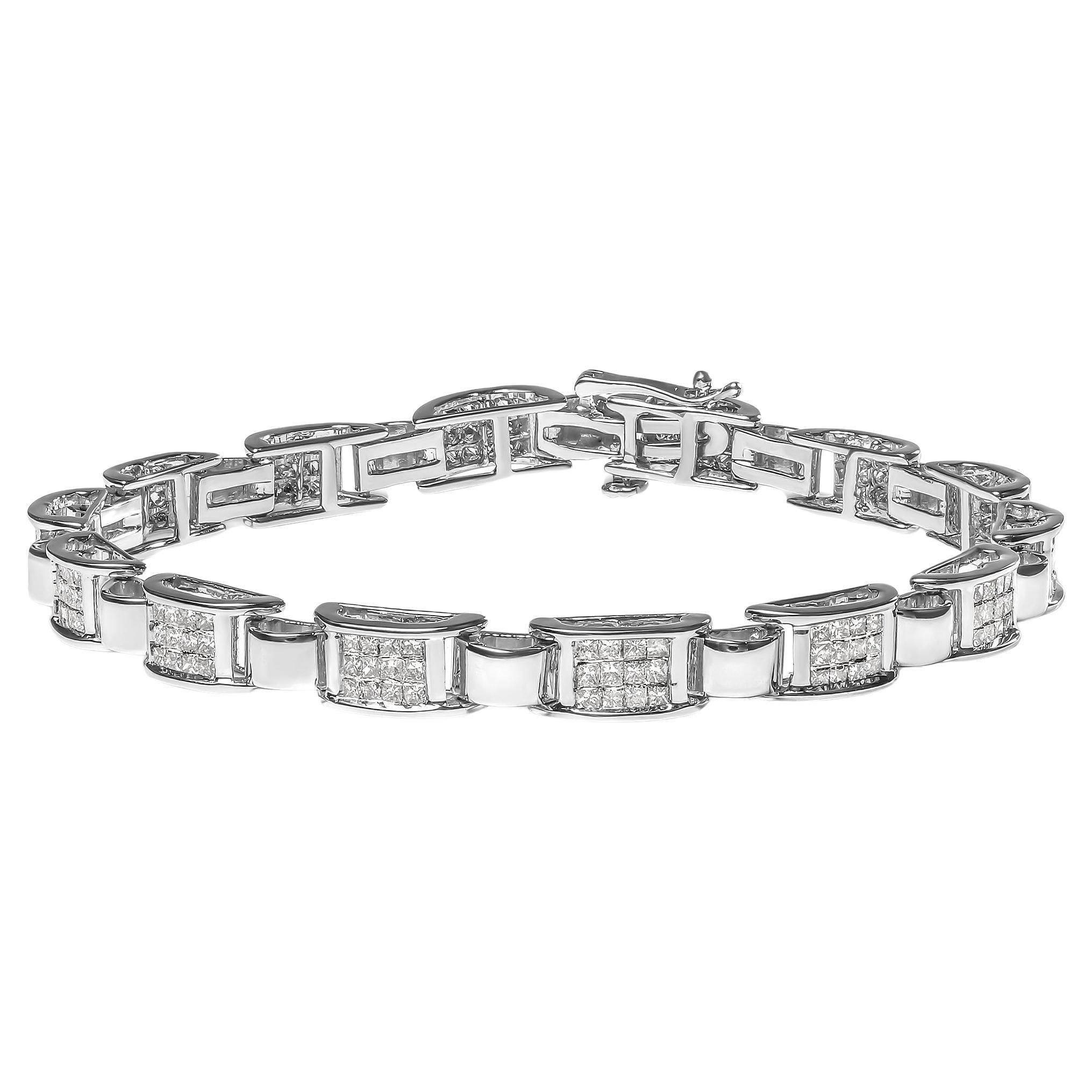 14K White Gold 2.00 Cttw Princess Diamond Invisible Set Link Bracelet