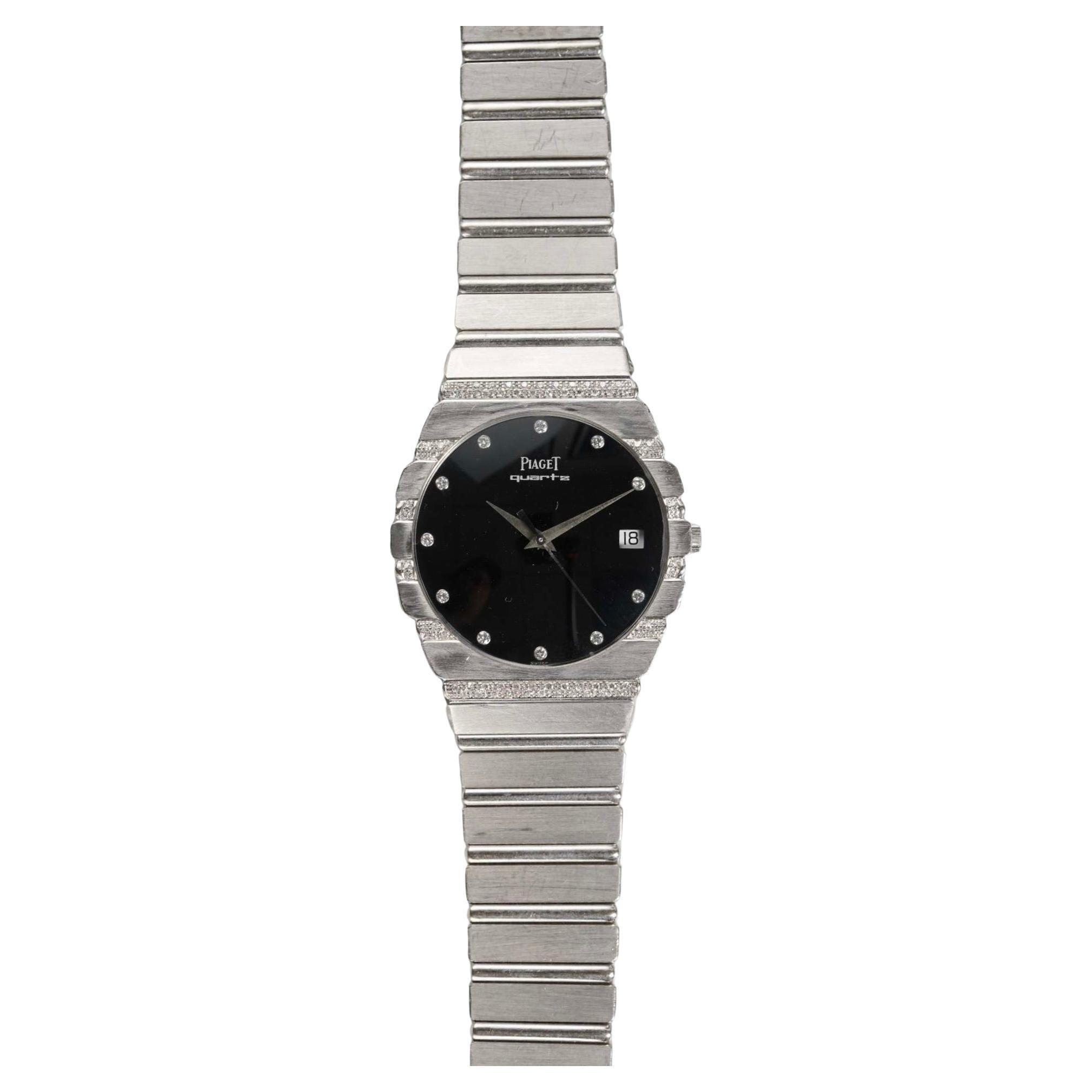 Montre Piaget Polo 15661 avec cadran en onyx en or blanc 18 carats, années 1980 en vente