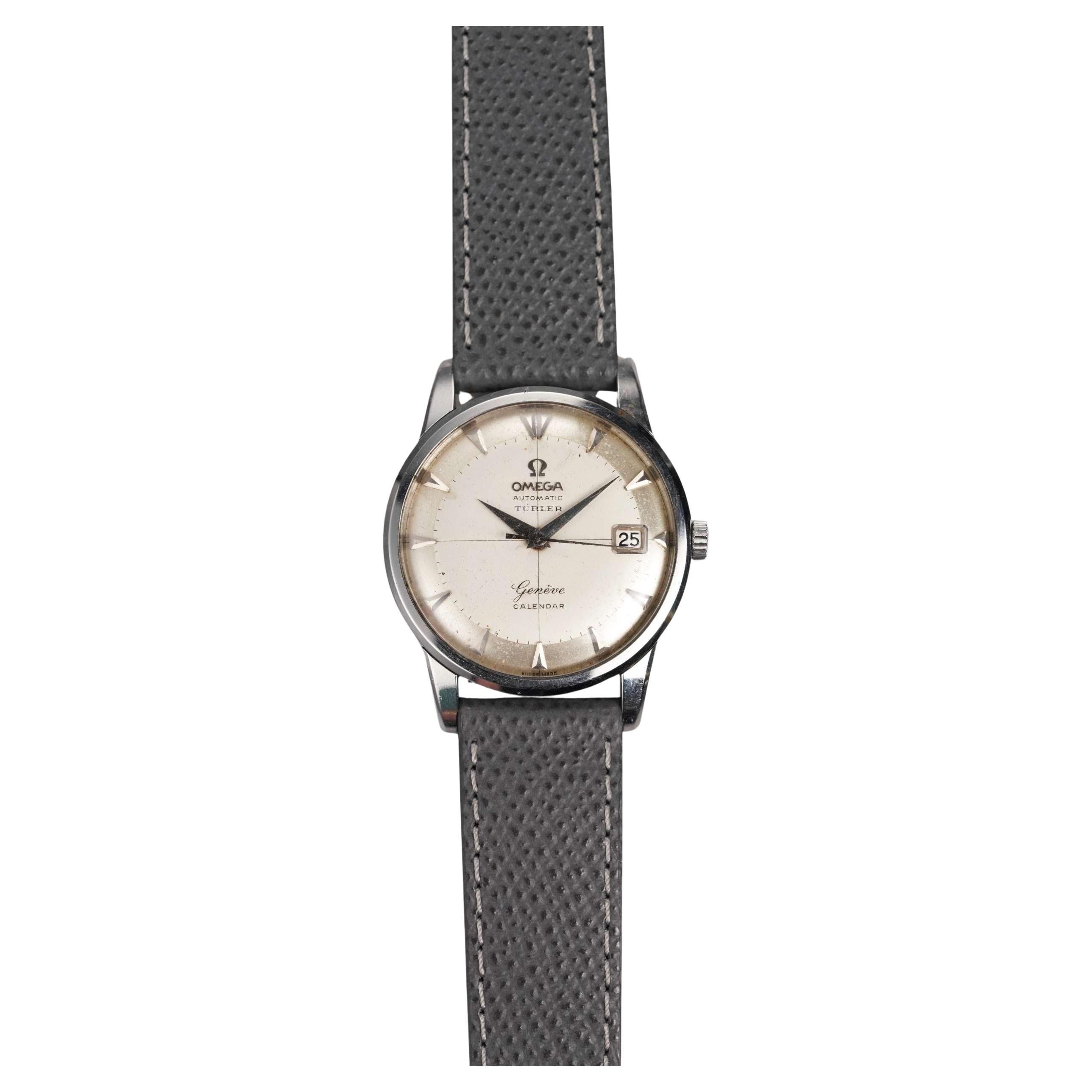 Omega Geneve Turler Stamped Watch in Steel case, 1960s For Sale