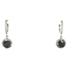 3.14 Carat Black Diamond White Diamond White Gold Dangle Earrings