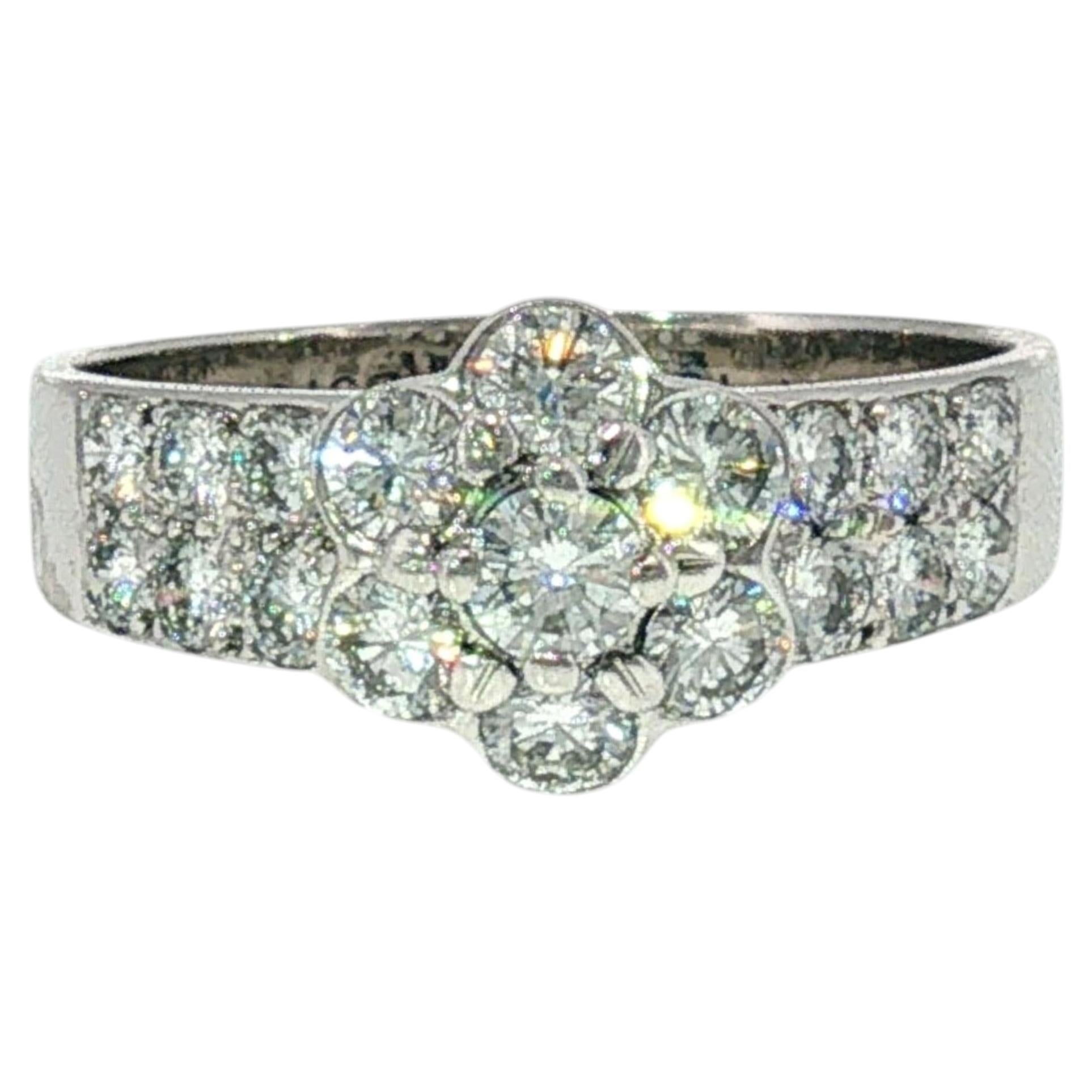 Van Cleef & Arpels Diamond Flower Cluster Ring 18K White Gold