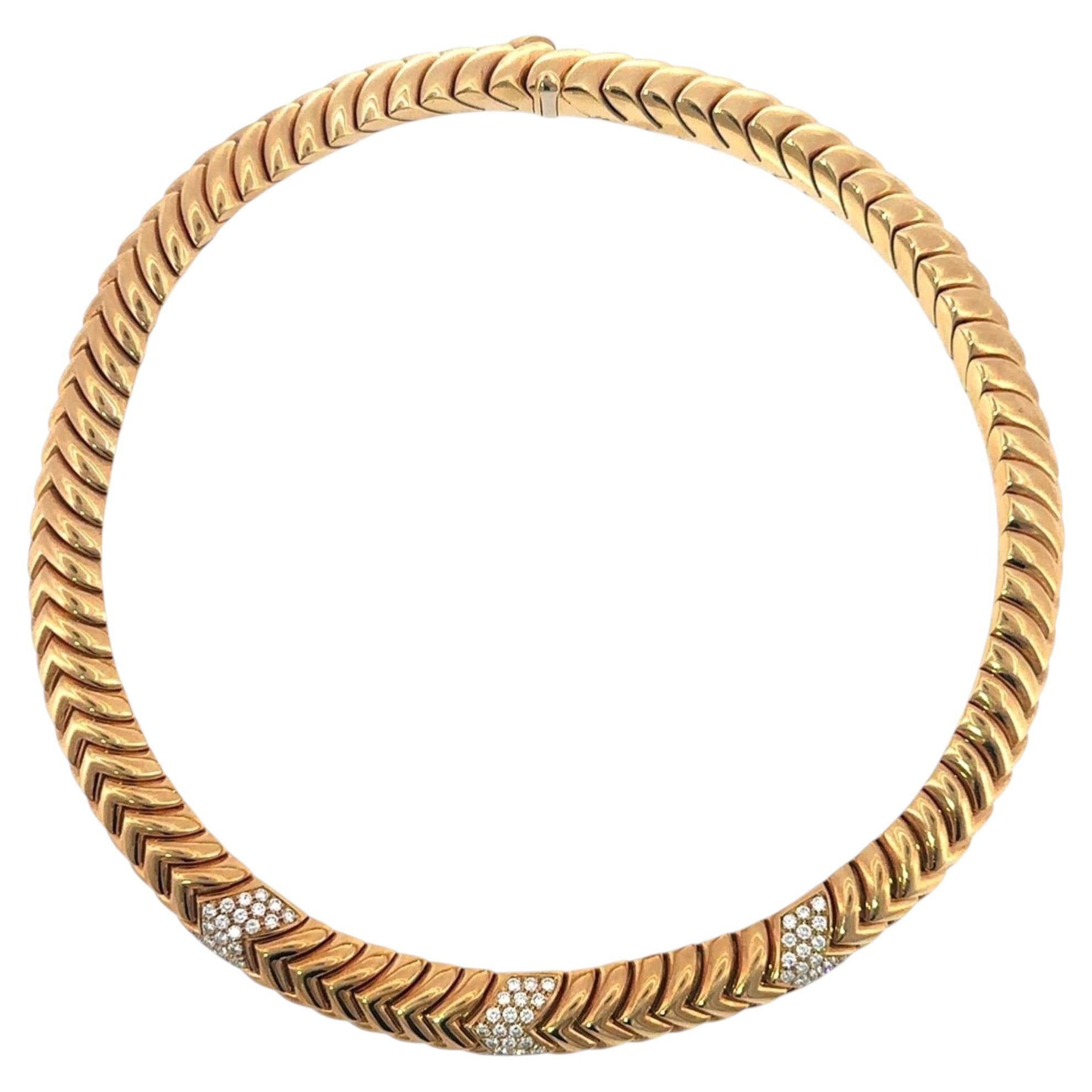 Bulgari Spiga Diamond Snake Choker Necklace 18K Yellow Gold ~2.4ctw