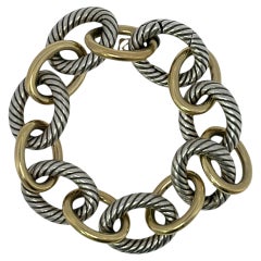 David Yurman Oval Link Chain Bracelet Sterling 18K Yellow Gold Extra Large Size