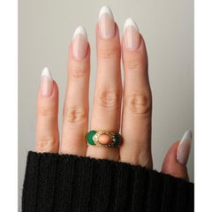 Cartier French Coral Chrysoprase Ring Diamond Accented 18K Yellow Gold 1990s