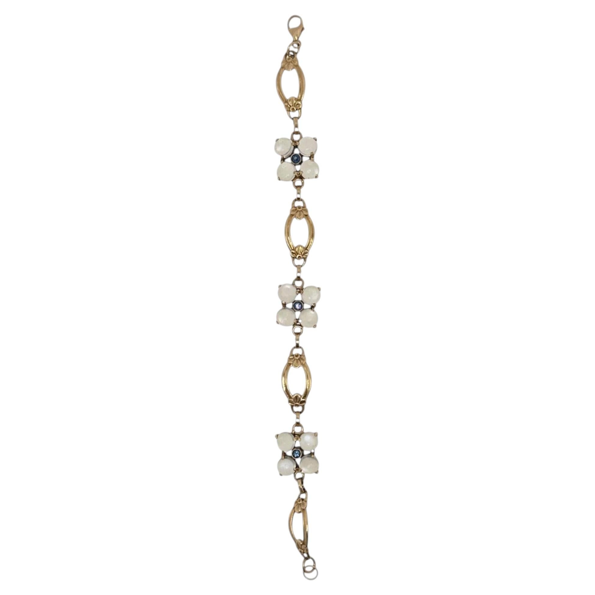 Tiffany & Co. Moonstone Sapphire Flower Bracelet 14K Yellow Gold Retro For Sale