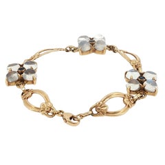 Tiffany & Co. Mondstein-Saphir-Blumenarmband aus 14 Karat Gelbgold im Retro-Stil