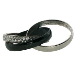 Cartier Ceramic Trinity Ring Vintage 18k White Gold Platinum Size 46