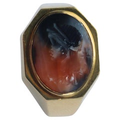 Bulgari Carved Intaglio Ring 20K Roman God Motif Yellow Gold