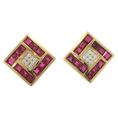 Van Cleef & Arpels Invisible-Set Ruby and Diamond Earrings 18K Yellow Gold