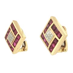 Van Cleef & Arpels Invisible-Set Ruby and Diamond Earrings 18K Yellow Gold