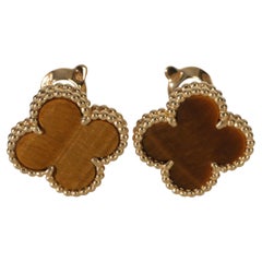 Van Cleef & Arpels Gelbgold Tigerauge Vintage Alhambra-Ohrringe
