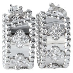 Van Cleef & Arpels White Gold Diamond Perlee Clovers Hoop Earrings