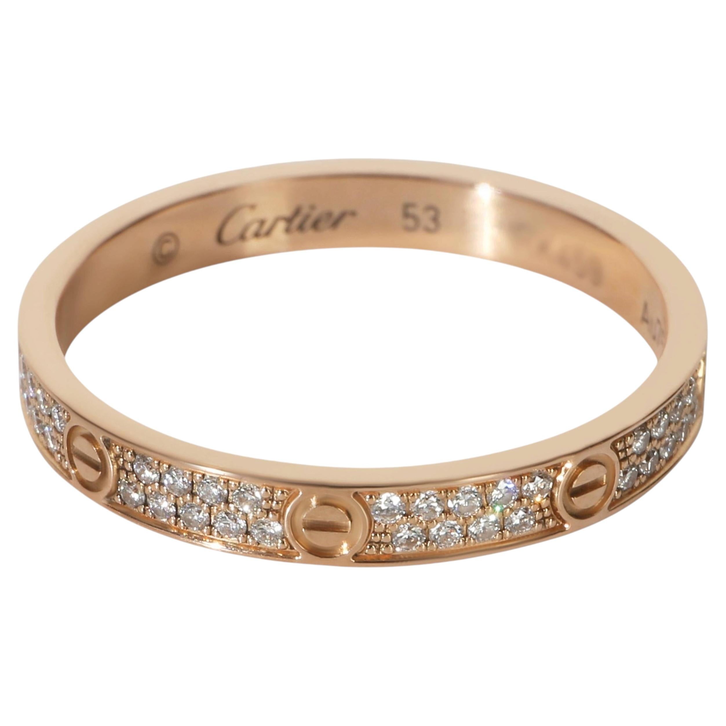 Cartier Rose Gold Diamond Mini Model Love Ring For Sale