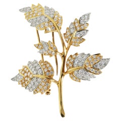 Tiffany & Co. Yellow Gold & Platinum Diamond 5 Leaf Schlumberger Brooch