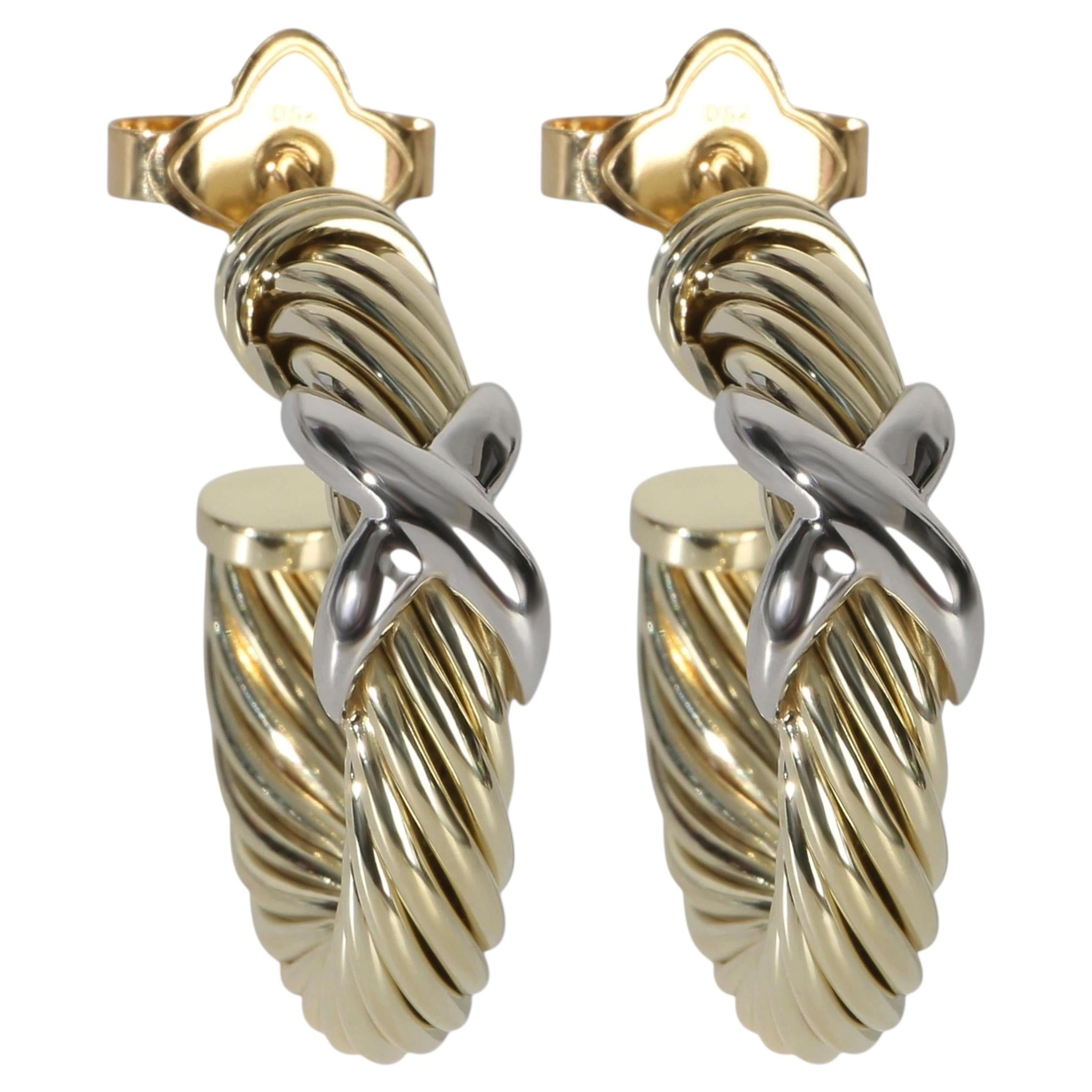 David Yurman Oro Bianco e Oro Giallo  Orecchini a cerchio Cable X in vendita