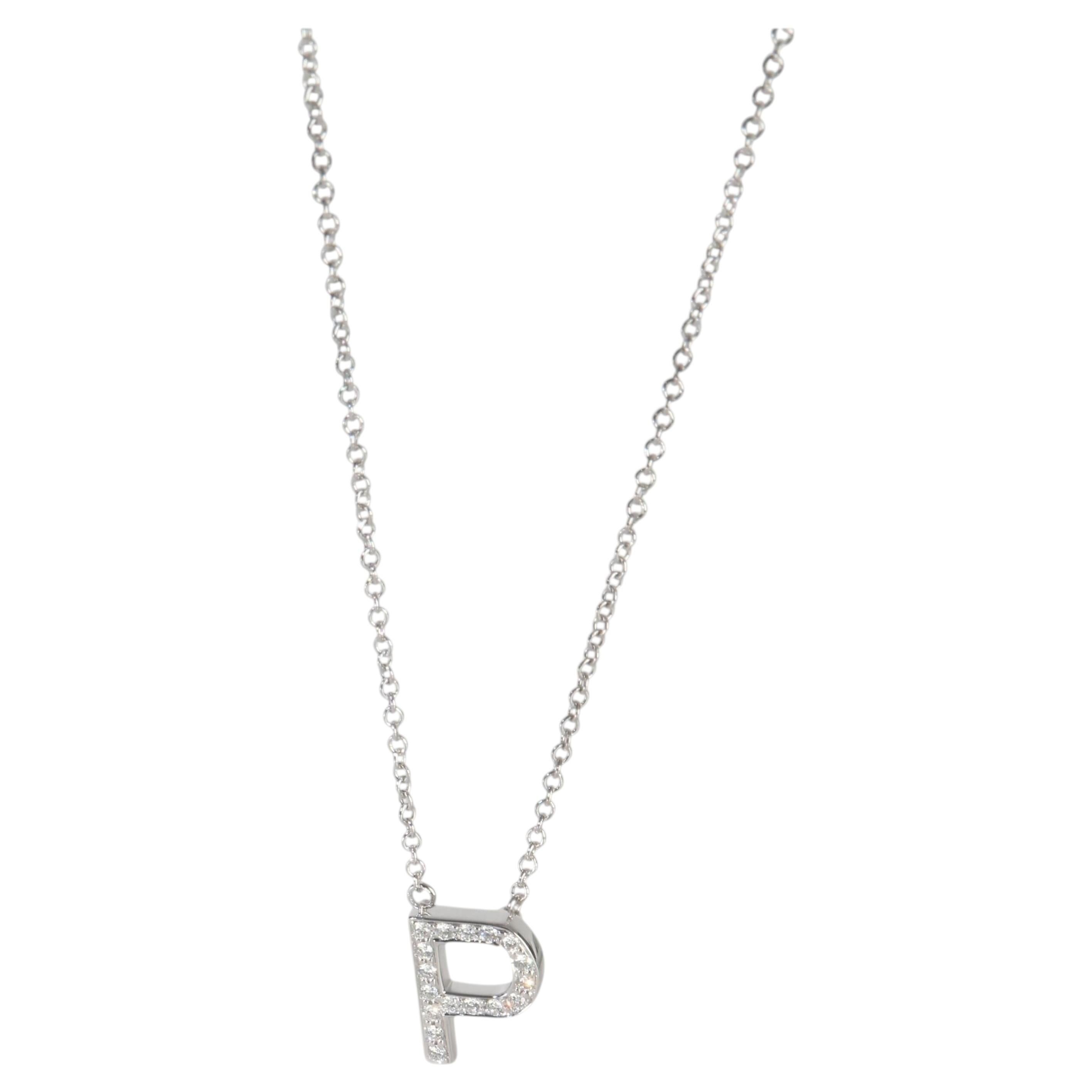 Tiffany & Co. Sterling Silver Diamond Initial P Pendant