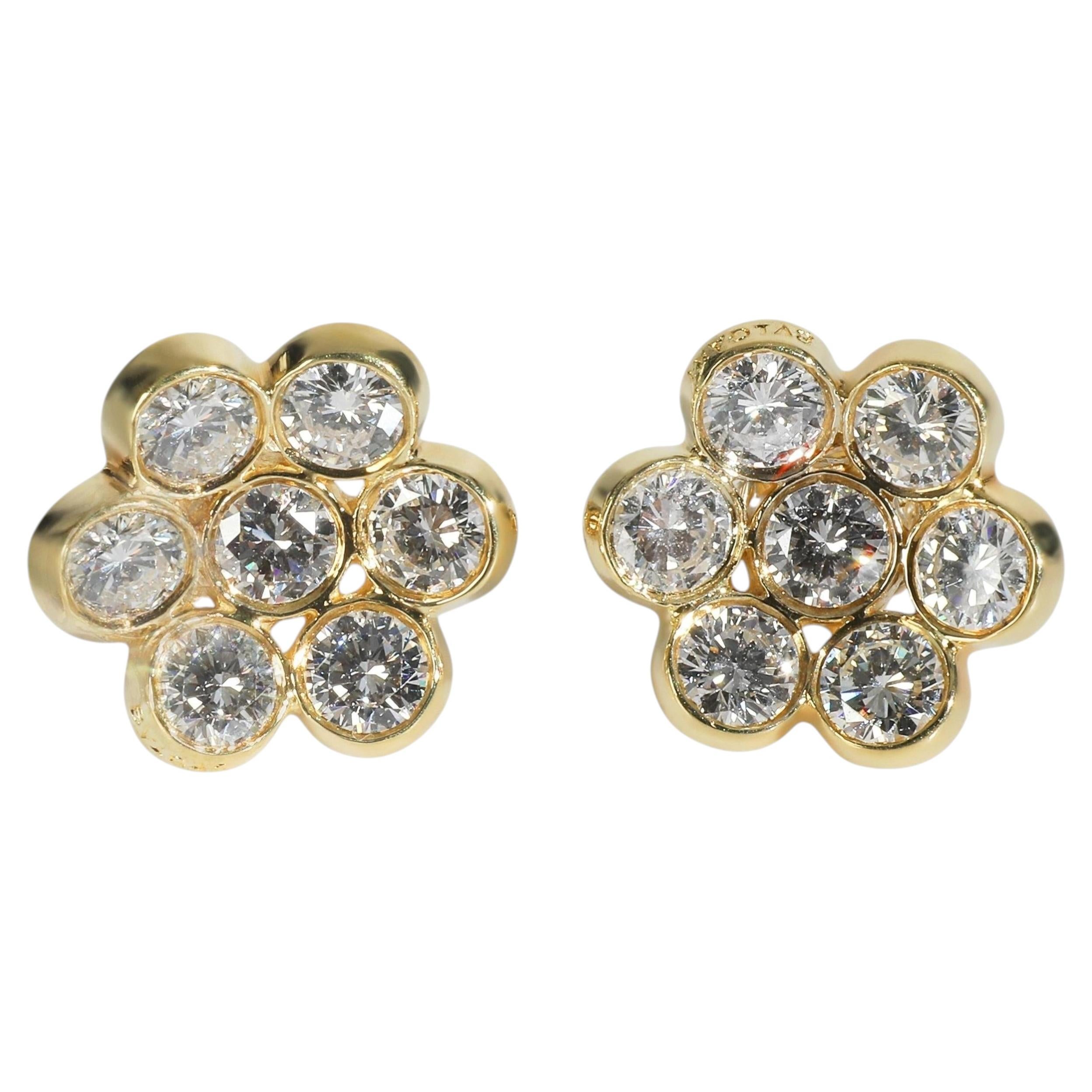Bvlgari Yellow Gold Diamond Vintage Flower Cluster Earrings