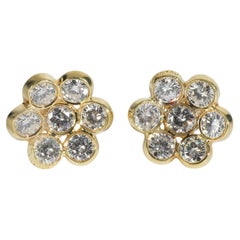 Bvlgari Yellow Gold Diamond Vintage Flower Cluster Earrings