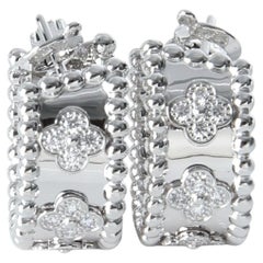 Van Cleef & Arpels White Gold Diamond Perlee Clovers Hoop Earrings